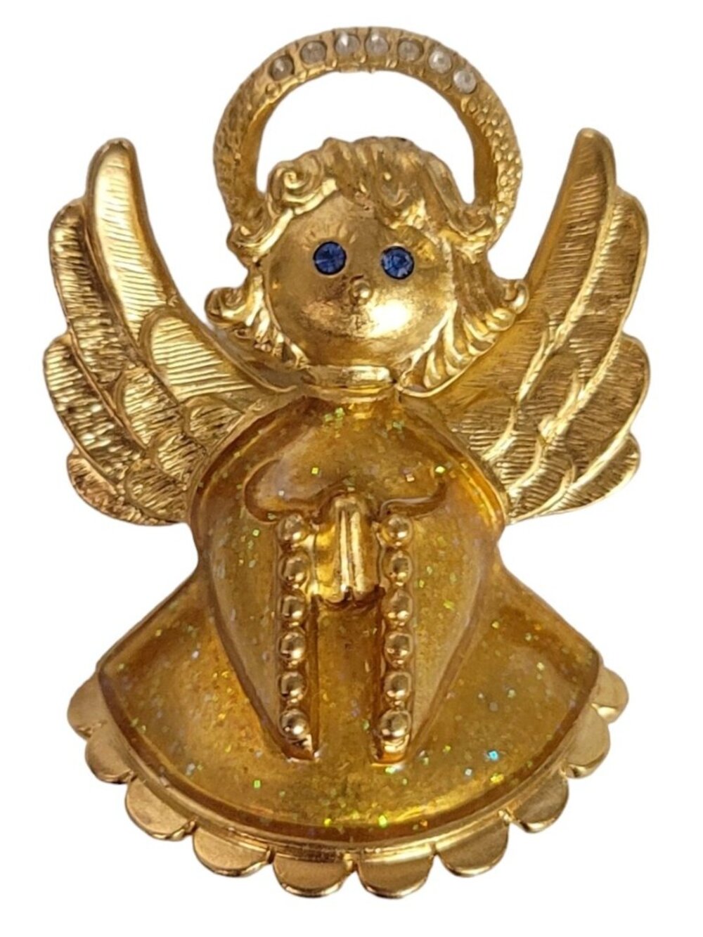 Anne Klein Gold-Tone Clear Rhinestone Glitter Enamel Angel Halo Brooch Pin, E18